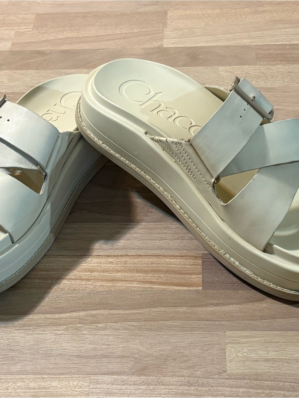 Chaco Women's Cream Platform Buckle Slide Sandals
